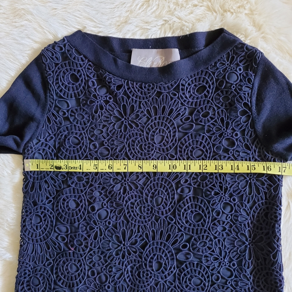 Lela Rose Navy Blue Lace and Cashmere Blend Sweater Size Small - Picture 10 of 12